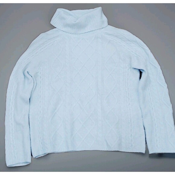 CeCe Womens Blue Cable Knit Turtleneck Sweater Small Y2K Cottagecore Cozy - Picture 1 of 10